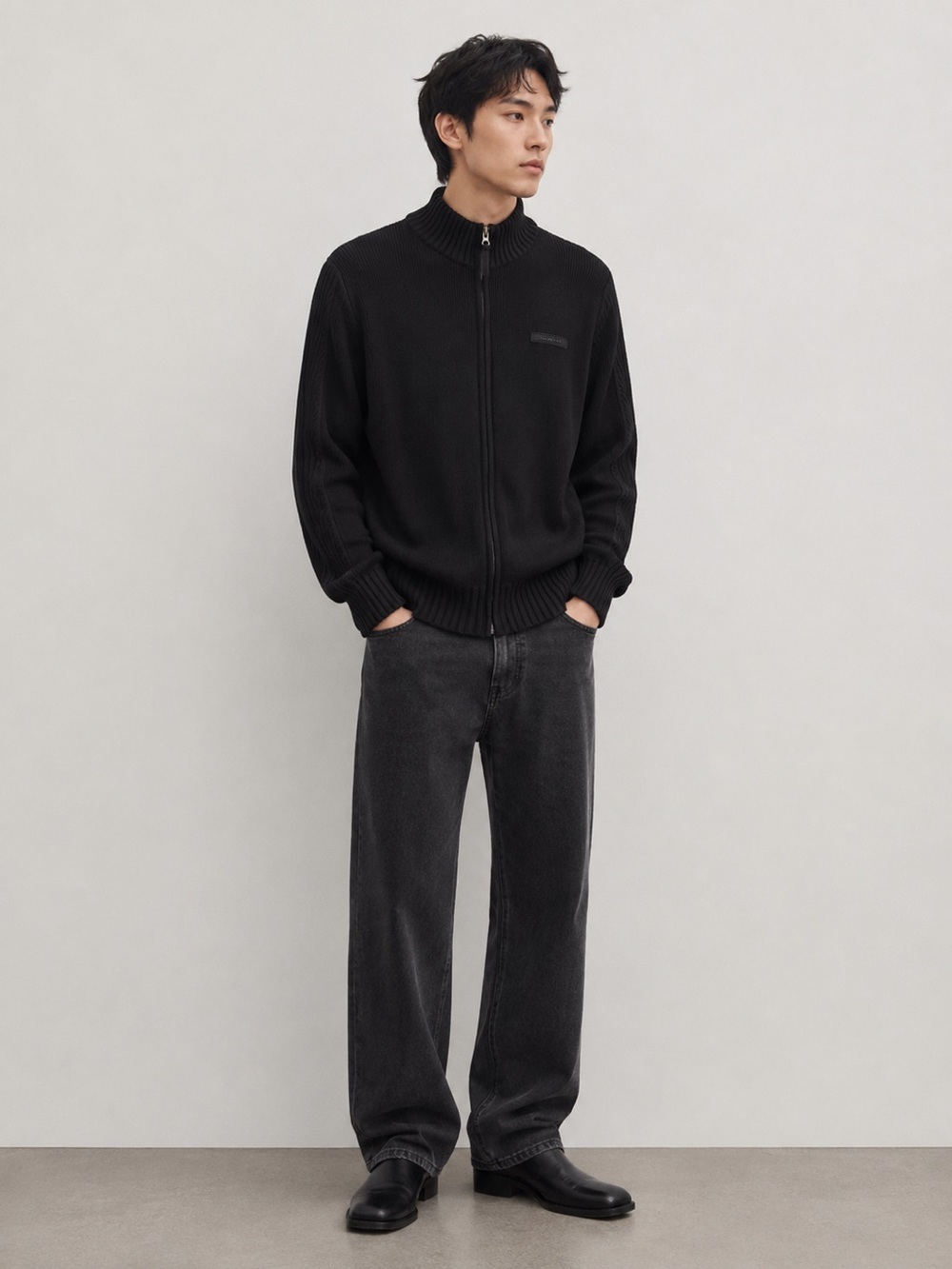 Mexx Black Full-Zip Ribbed Knit Sweater - Size XL